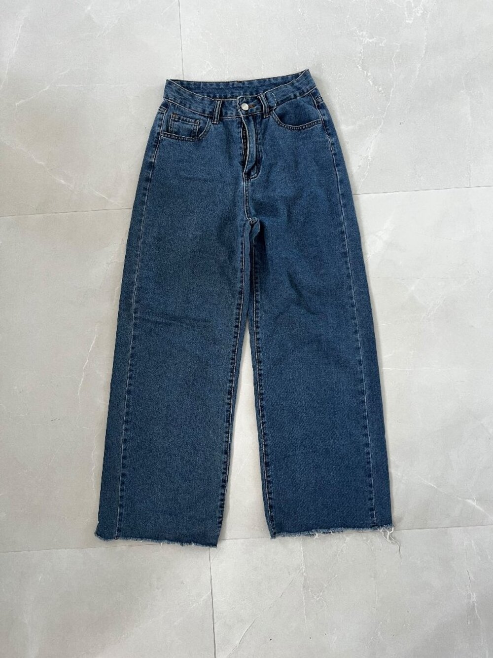 Shein Medium Wash High-Waisted Raw Hem Wide Leg Jeans (Size 27)